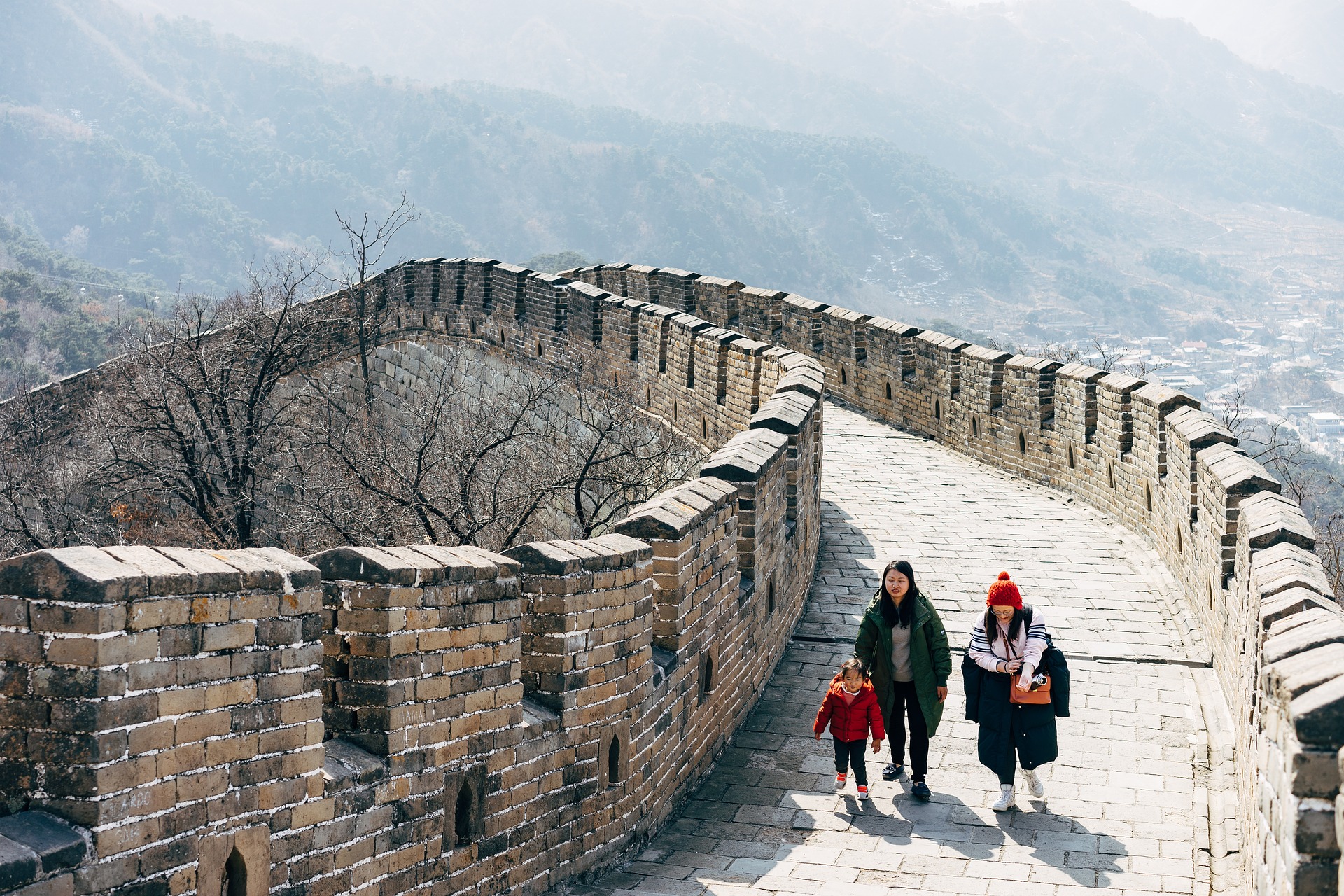 Travelers walking on the Great Wall near Beijing